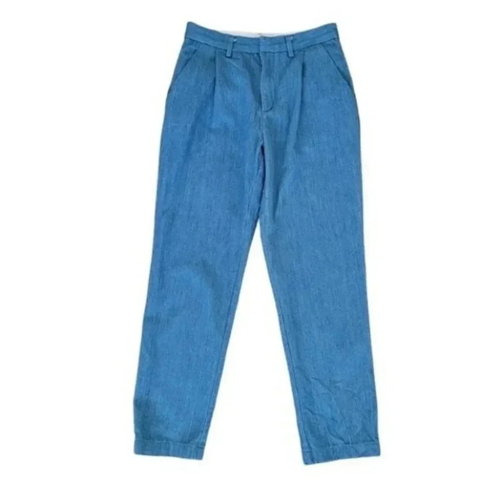 Zara TRF chambray denim high waisted trousers blue size 2